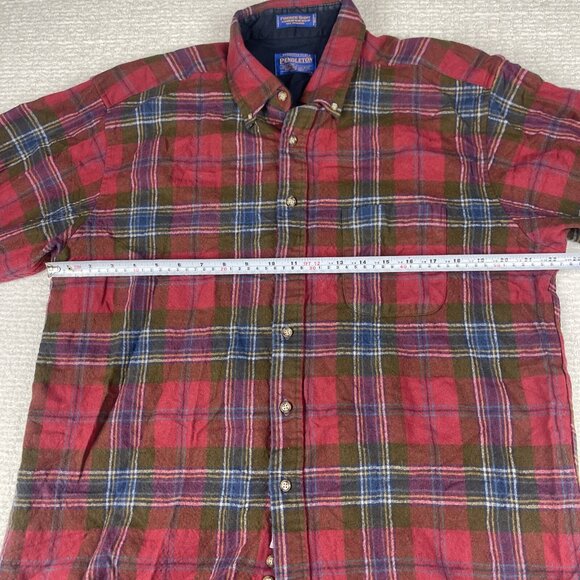 Pendleton Shirt Mens XL Red Button Up 100% Pure virgin Wool Plaid Flannel Casual - Picture 10 of 16
